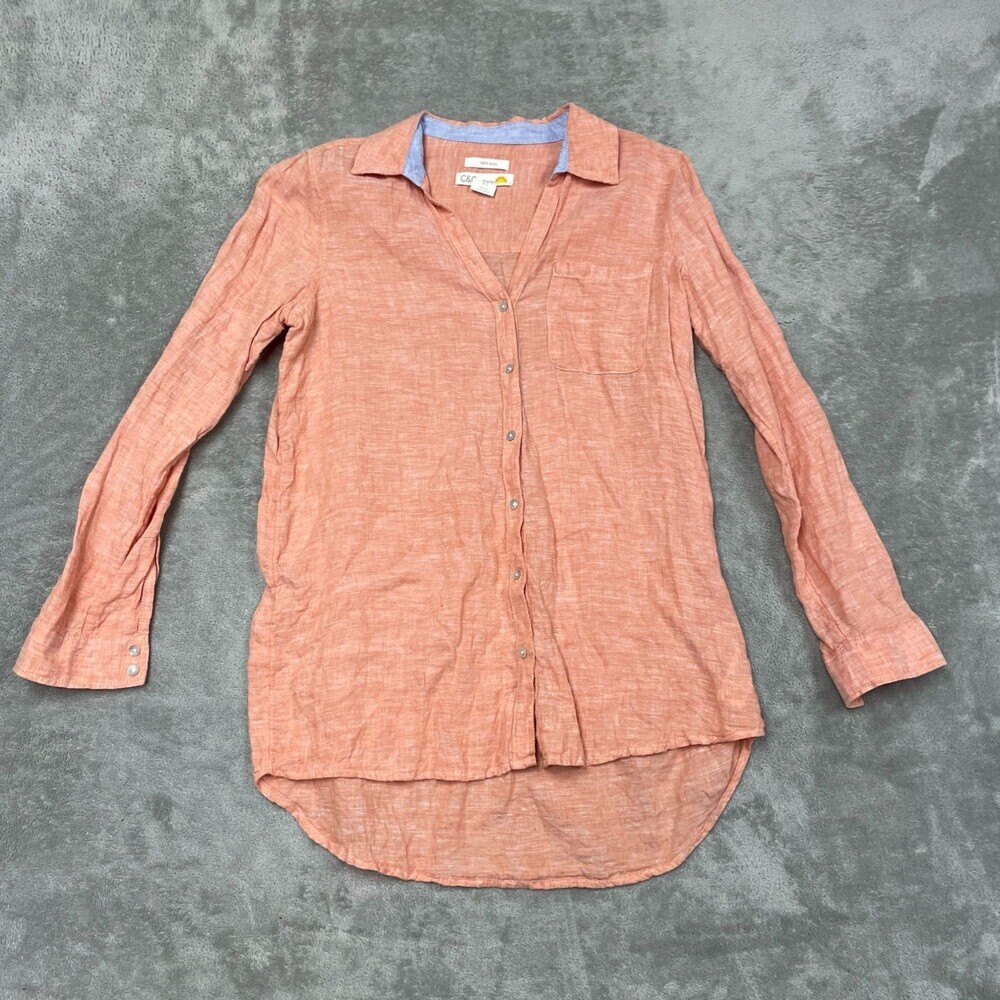 C&C California Womens Peach Linen Button-Up Shirt Small a0945